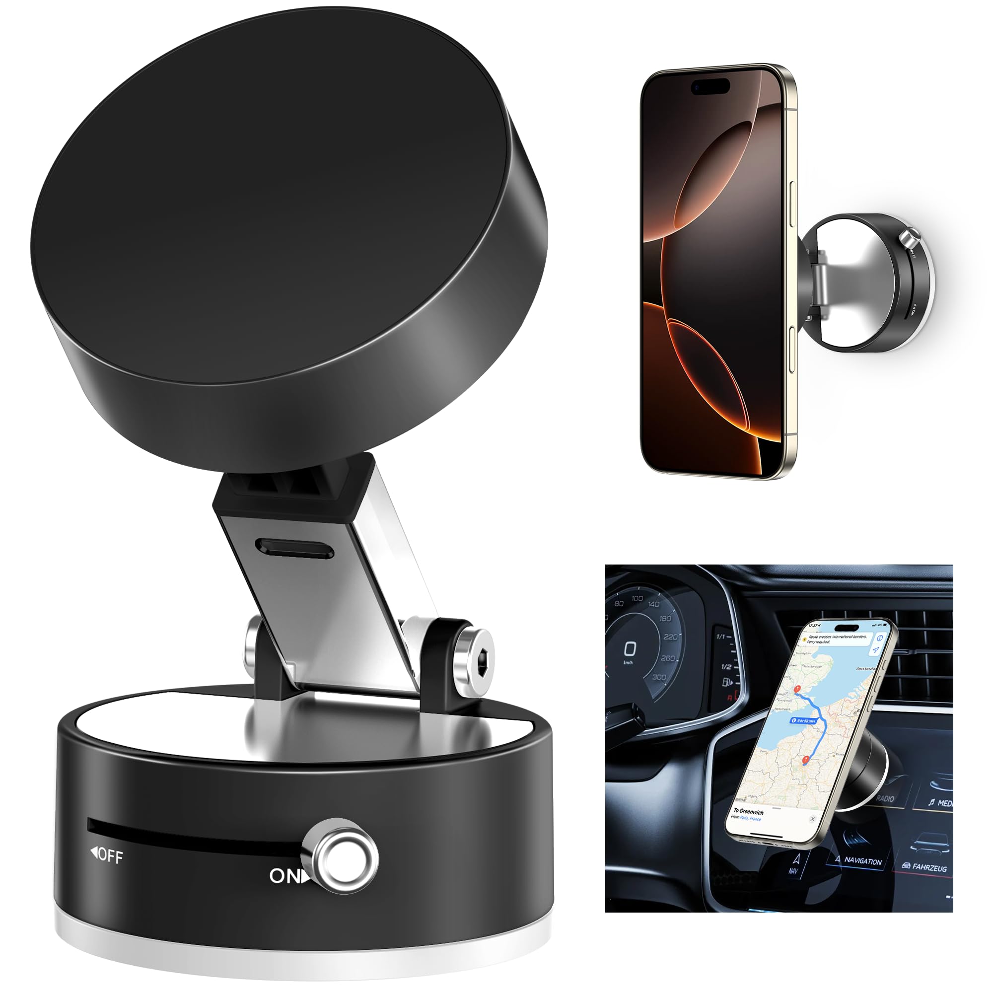 Creadream Vacuum Magnetic Suction Phone Holder, Foldable Suction Phone Mount, Magnetic Suction Cup Phone Holder For Iphone 16/15